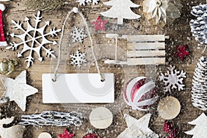 Rustic Christmas Flat Lay, Copy Space, Snowflakes