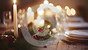 Christmas Table Setting with Candles and Pine photo