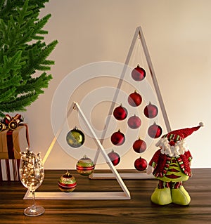 Rustic christmas tree, different decoration for the home