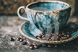 Blue Coffee Cup and Beans