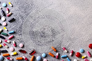 Rustic composition with multiple pills laid out in a pattern