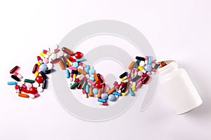 Rustic composition with multiple pills laid out in a pattern