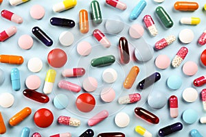 Rustic composition with multiple pills laid out in a pattern