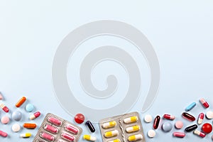 Rustic composition with multiple pills laid out in a pattern