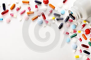 Rustic composition with multiple pills laid out in a pattern