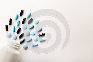 Rustic composition with multiple pills laid out in a pattern
