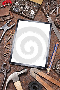 Rustic Computer Tablet Tools Business Background