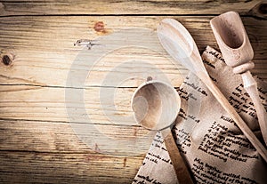 Rustic cooking utensils with a recipe