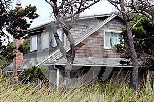 Rustic cottage with beach grass in front