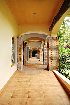 Rustic courtyard hallway