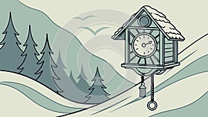 Rustic cuckoo clock in a snowy forest, silent winter magic. vector design Generative AI