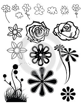 Rustic decorative plants and flowers collection. Hand drawn vector illustration poster template