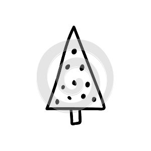 Rustic doodle Christmas tree. Winter forest hand drawn vector illustrator