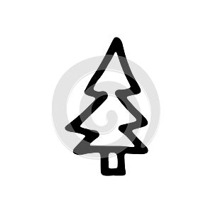 Rustic doodle Christmas tree. Winter forest hand drawn vector illustrator
