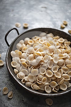 Rustic dried italian orecchiette pasta