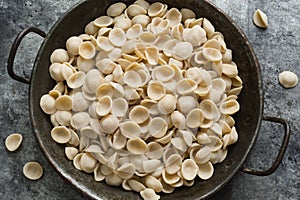 Rustic dried italian orecchiette pasta