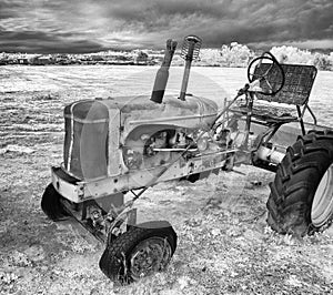 Rustic early farm tractor, infrared