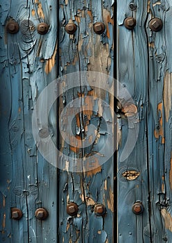 Rustic Elegance: A Closeup of a Weathered Wooden Door in Soft Bl