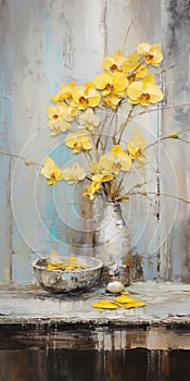 Rustic Elegance: Painted Antique Vases With Orchids