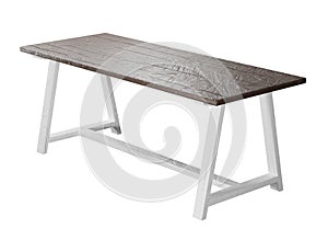 Rustic, empty table isolated on white background with clipping path included. 3D render.