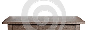 Rustic, empty table isolated on white. Clipping path included. Suitable for product display. 3D render image.