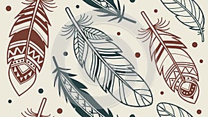 Rustic Feather and Branch Seamless Pattern Design, vector design Generative AI