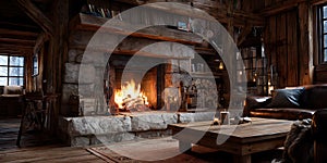 Rustic Fireplace Cozy Cabin Interior