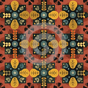 Rustic Floral Tile Pattern: Earthy Tones and Geometric Design