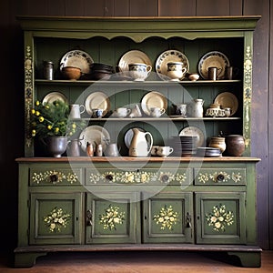 Rustic Folk-inspired China Cabinet With Detailed Monochrome Motifs