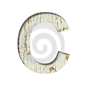 Rustic font. The letter C cut out of paper on the background of old rustic wall with peeling paint and cracks. Set of simple