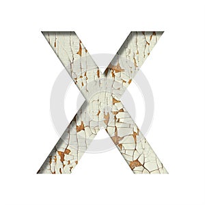 Rustic font. The letter X cut out of paper on the background of old rustic wall with peeling paint and cracks. Set of simple