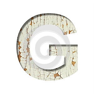 Rustic font. The letter G cut out of paper on the background of old rustic wall with peeling paint and cracks. Set of simple