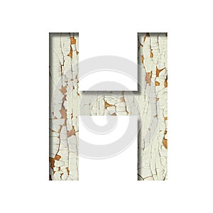 Rustic font. The letter H cut out of paper on the background of old rustic wall with peeling paint and cracks. Set of simple