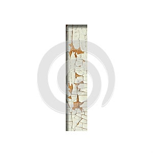 Rustic font. The letter I cut out of paper on the background of old rustic wall with peeling paint and cracks. Set of simple