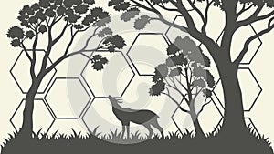 Rustic Forest Landscape with Deer Silhouette, vector design Generative AI
