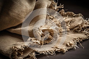 Rustic Frayed Edges of Burlap Fabric in Neutral Tones