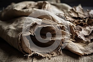 Rustic Frayed Edges of Burlap Fabric in Neutral Tones