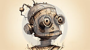 Rustic Futurism: A Funny Robot Face Sketch With Victorian-inspired Illustrations