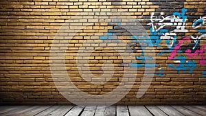 rustic gold brick wall with graffiti ai generated