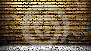 rustic gold brick wall with graffiti ai generated