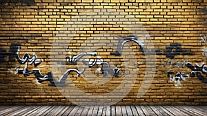rustic gold brick wall with graffiti ai generated