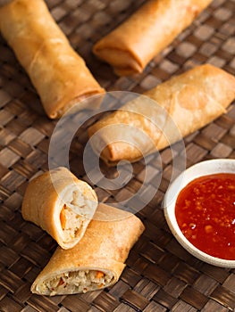 Rustic golden chinese spring rolls