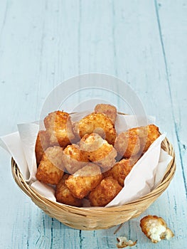 Rustic golden potato tater tots photo