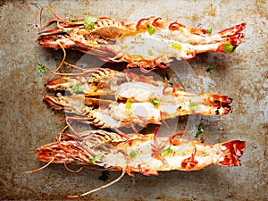 Rustic grilled jumbo prawn