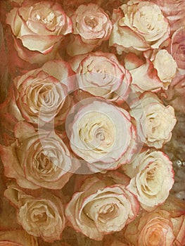 Rustic grungy antique photo of floral rose bouquet
