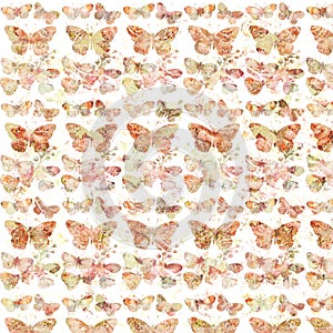 Rustic grungy botanical butterfly repeating background pattern