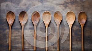 Rustic Handcarved Wooden Spoons in a Row AI Generated