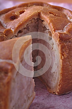 Rustic Pork Pie Cut Close up
