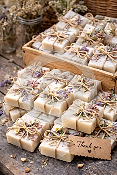 Rustic Handmade Soap Gift Boxes Decorated With Dried Flowers And Twine
