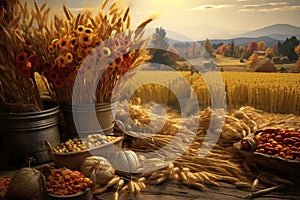 Rustic harvest scenes: Showcase bountiful autumn harvests against a backdrop of rural landscapes